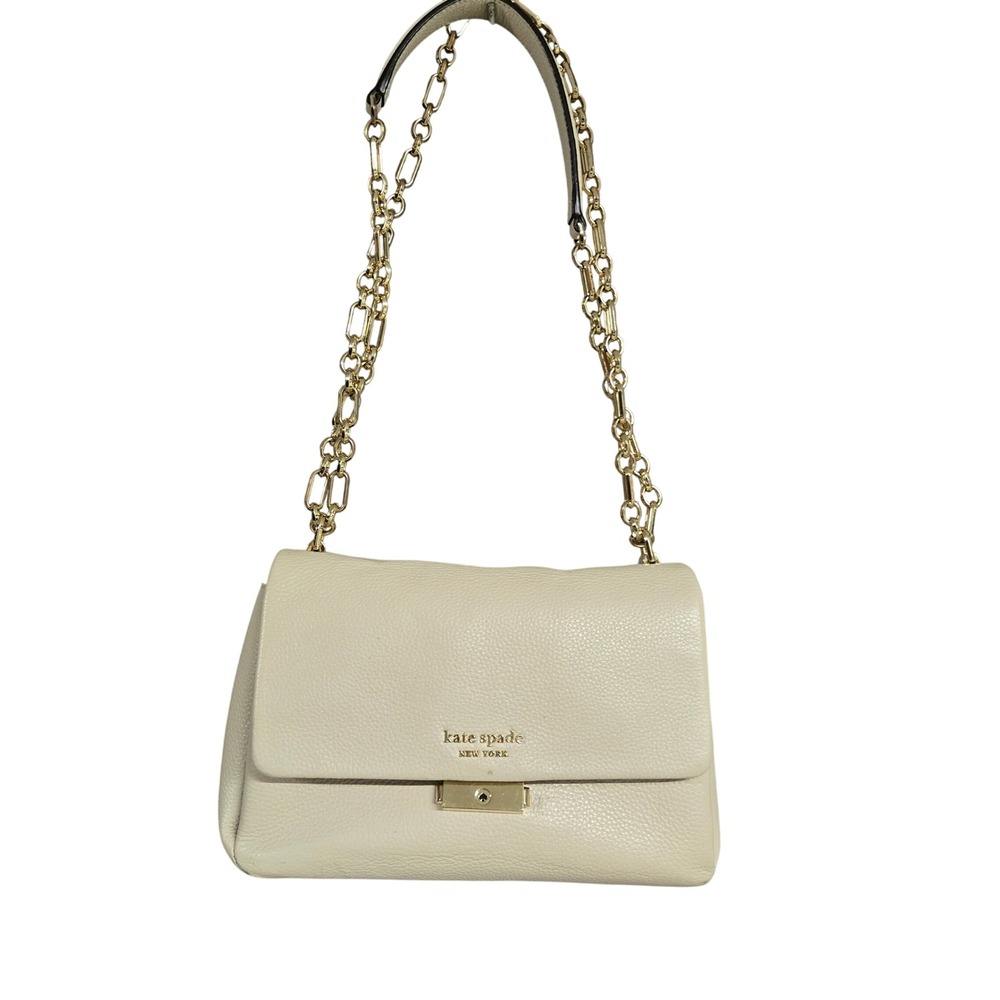 Kate Spade New‎ York Carlyle Leather Flap Shoulder Bag Medium Cream Gold Chain